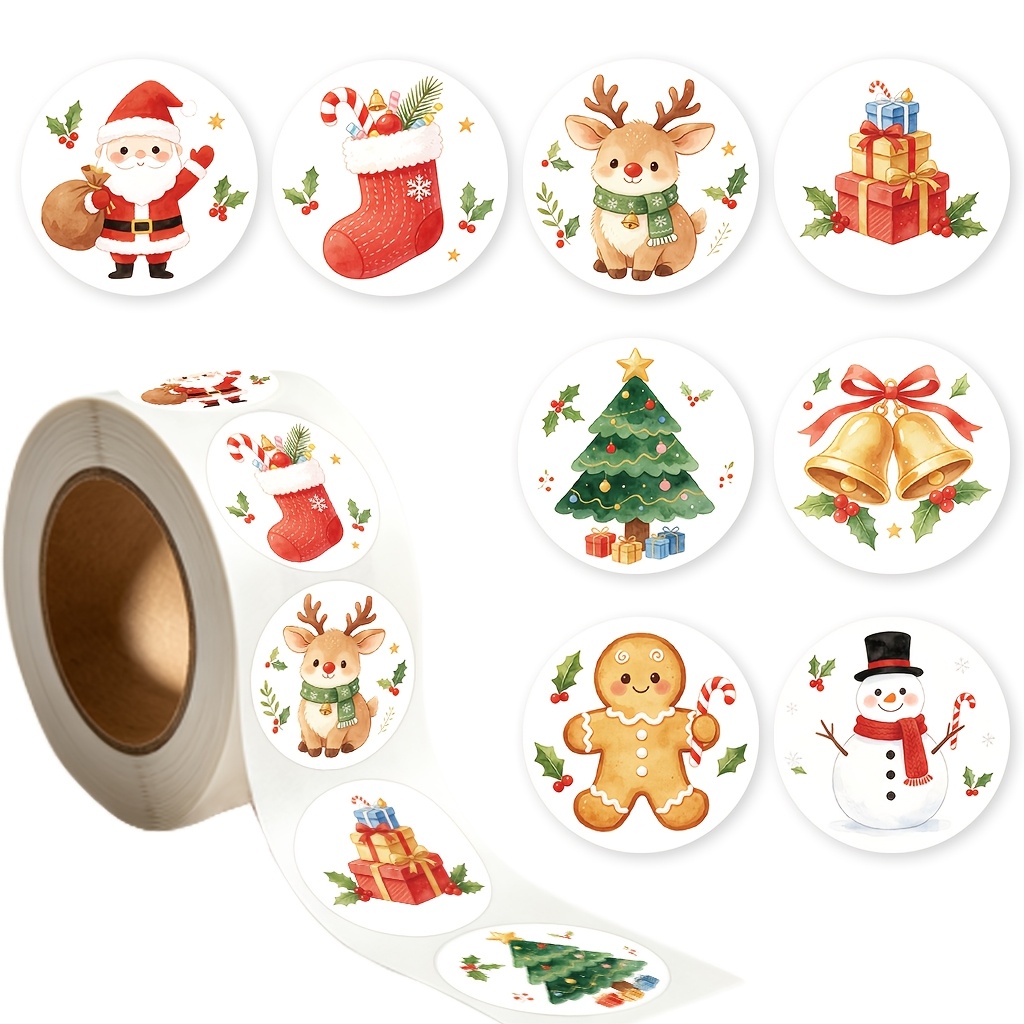 TEMU 500 Sheets 1 Roll Watercolor Classic Christmas Stickers, Suitable For Christmas Gift Boxes, Gift Bags, Envelope Sealing, Christmas Handmade,