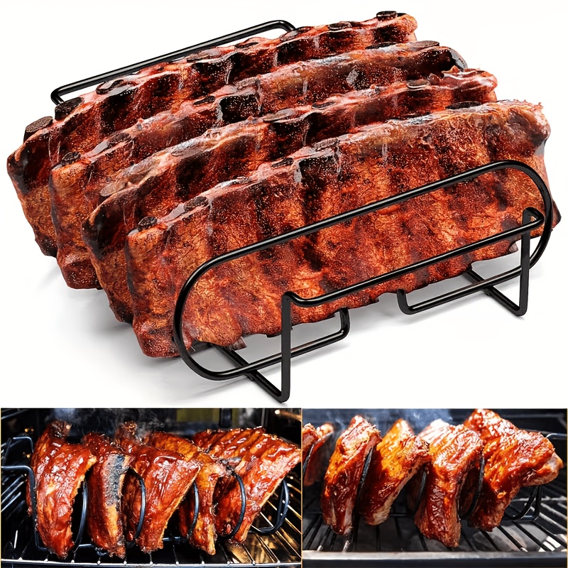 TEMU 1pc Heavy-duty Stainless Steel , Holds 4 Full Racks Of Ribs, Portable Grilling Tool For Outdoor Bbq, Smokers & Campfires, Ideal For Steak, Ribs,