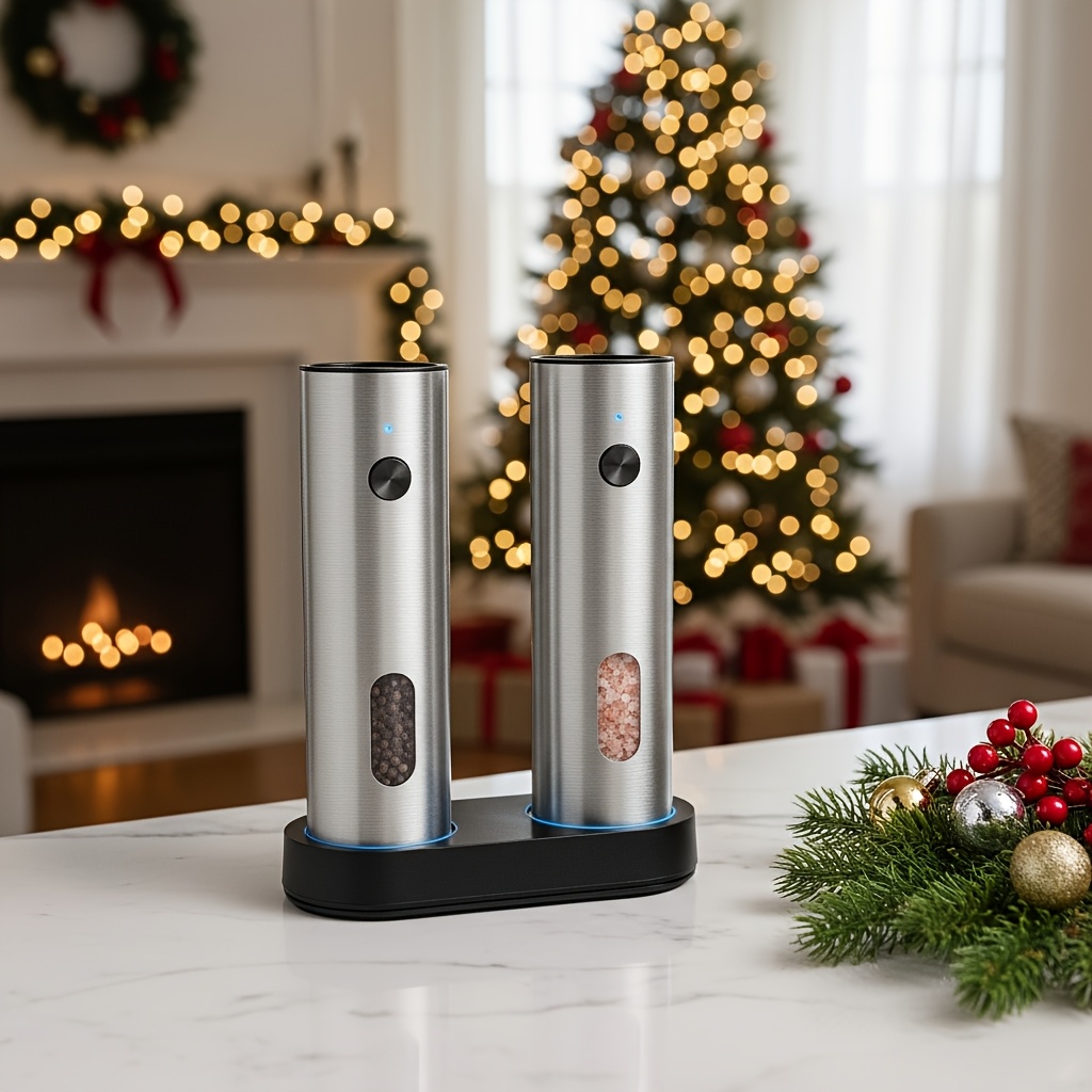 TEMU Electric Salt And Pepper Grinder Set, Rechargeable Usb-c Automatic Mill With Led Light, Adjustable Coarseness & Large Capacity, 304 Stainless