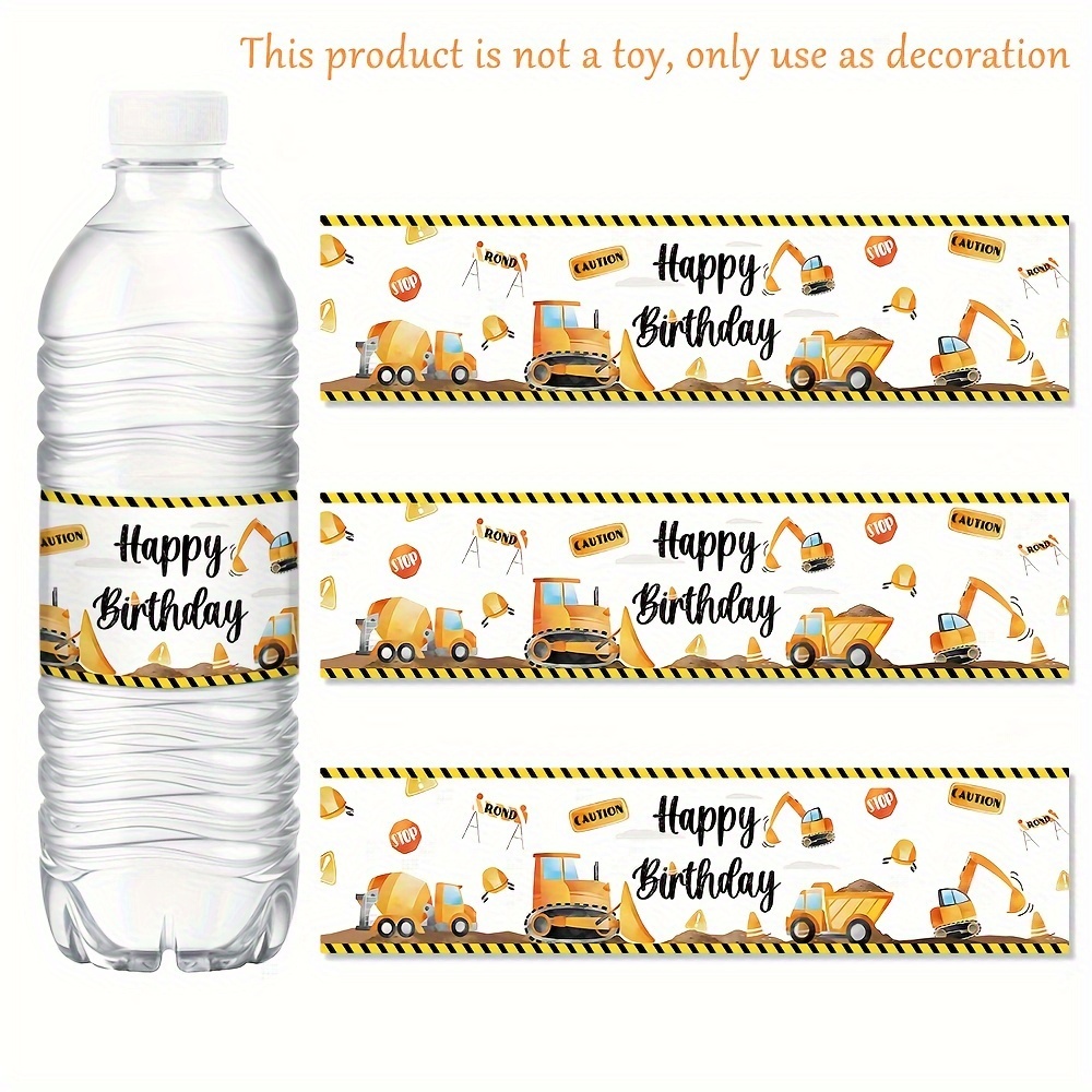 

10pcs/set, Excavator Bulldozer Pattern Water Bottle Sticker Label For Construction Theme Birthday Party Decor