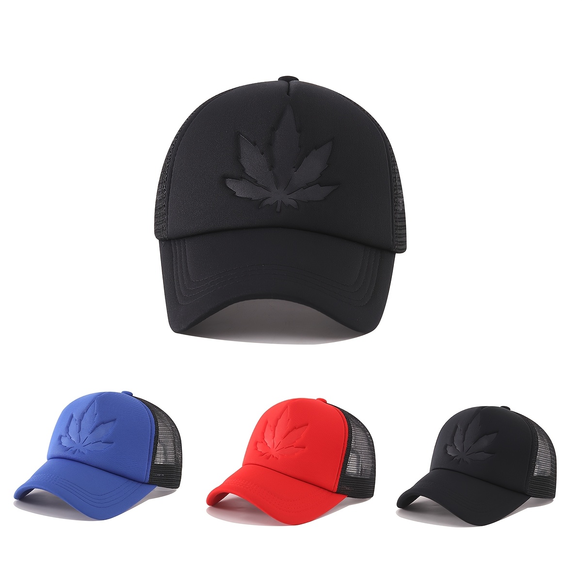 

Okoium Maple Leaf Embossed Baseball Cap - Breathable Mesh Back, Polyester, For Outdoor Sports, Golf, Fishing & Shopping - In Black, Blue, Red, Outdoor Sports Cap|sporty Cap| Headwear