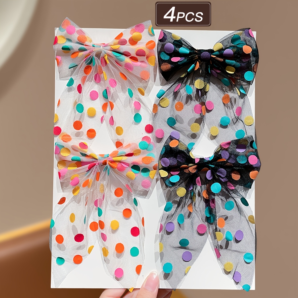 TEMU 4pcs Polka Dot Mesh Bow Hair Clip Set, Large Bow Hair Clip, Lightweight And Breathable Mesh For No Head Stuffiness, Vibrant Polka Dots For A