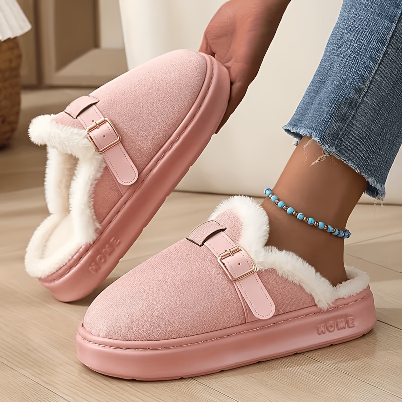 TEMU Women's Vintage Belted Slippers, Autumn/winter Home Slippers For Cold Weather Protection, Thick Sole, Wide Fit, Wide Toe Box