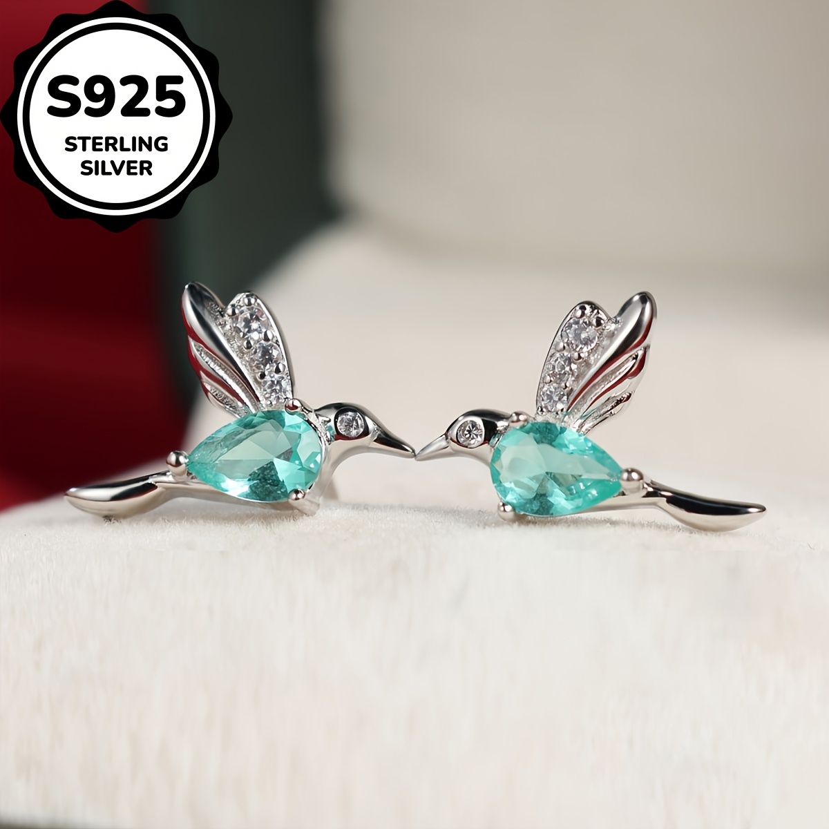 

1 Pair Cute Earrings, S925 Sterling Silver With Synthetic Zirconia, Silver Plated, Lightweight 3g, & Gift