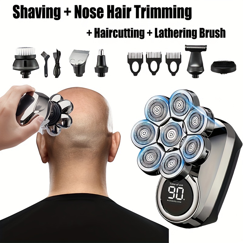 

Men's Razor, 8d Upgraded 6 In 1 Bald Razor, Waterproof Wet & Dry Razor Razor Men's Beard Grooming Kit, Cordless Rechargeable Bald Razor