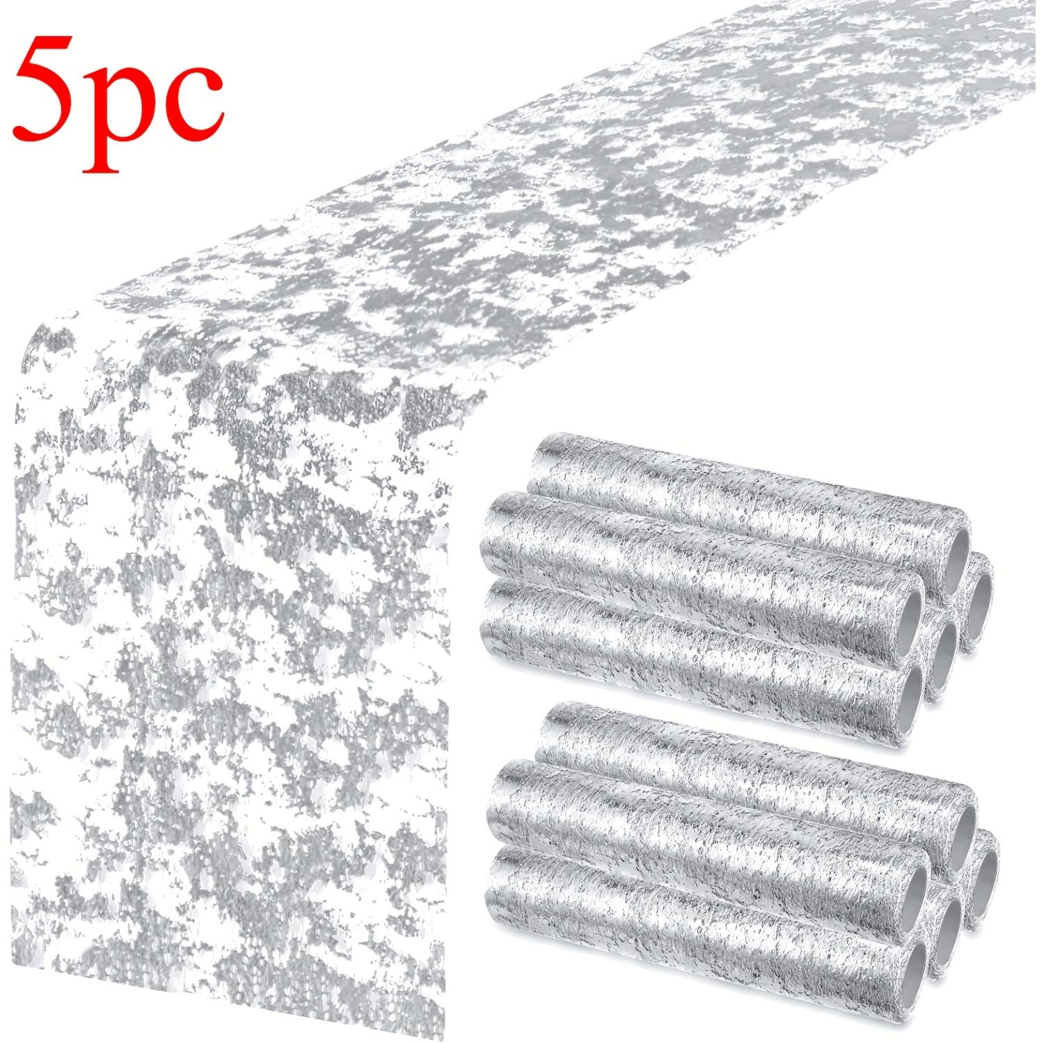 Image of 5pcs, Silvery Table Runner Metallic Sheer Mesh Runner Sequined Shimmering Aluminum Foil Centerpiece Silvery Table Decor Wedding Party Birthday Bride Gift Meeting Event Christmas