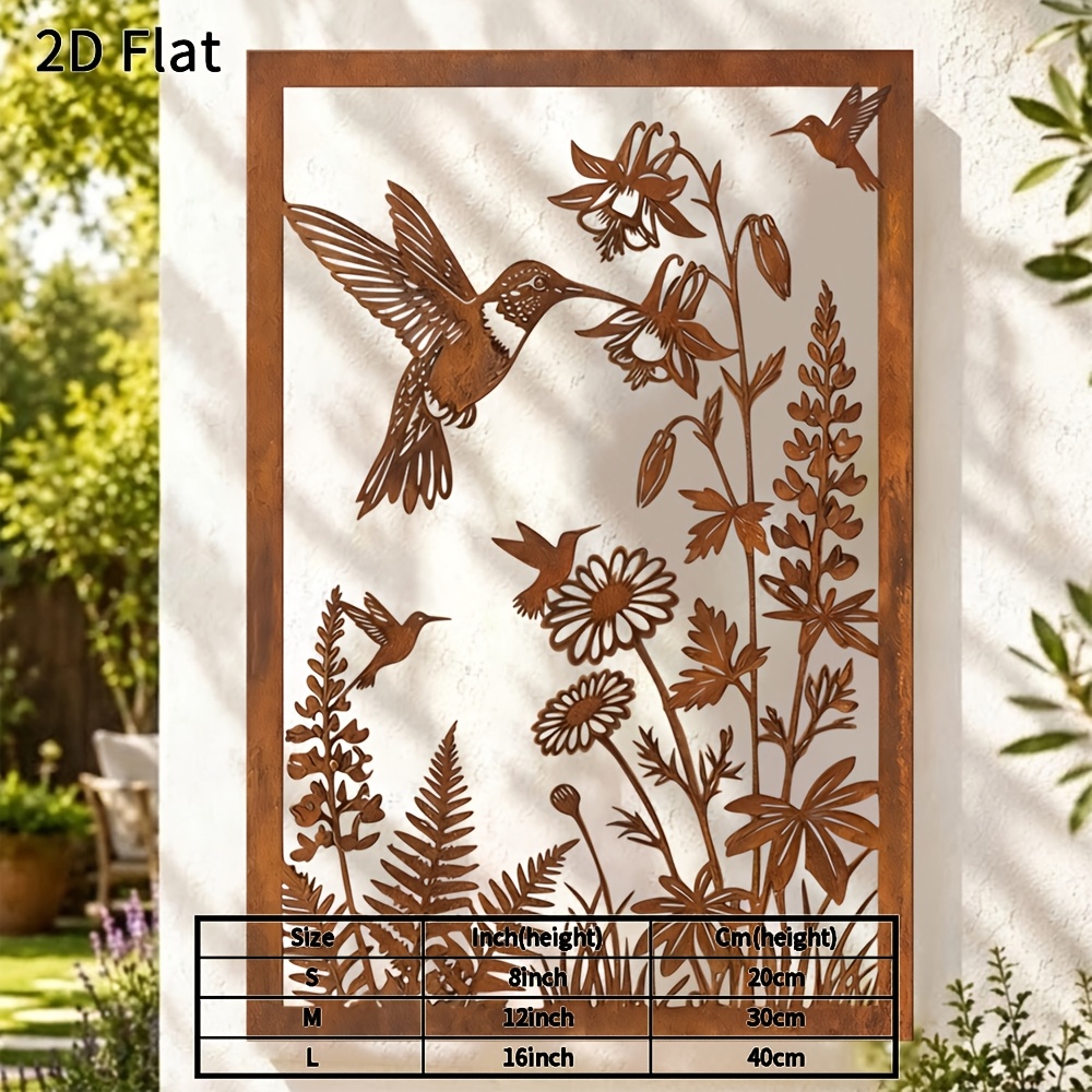 TEMU 2d Flat, 1pc Hummingbird Metal Wall Art 2d Flat Rustic Metal Decor Vintage Garden Sign Durable Indoor Outdoor Plaque Stylish Flower Wall Hanging