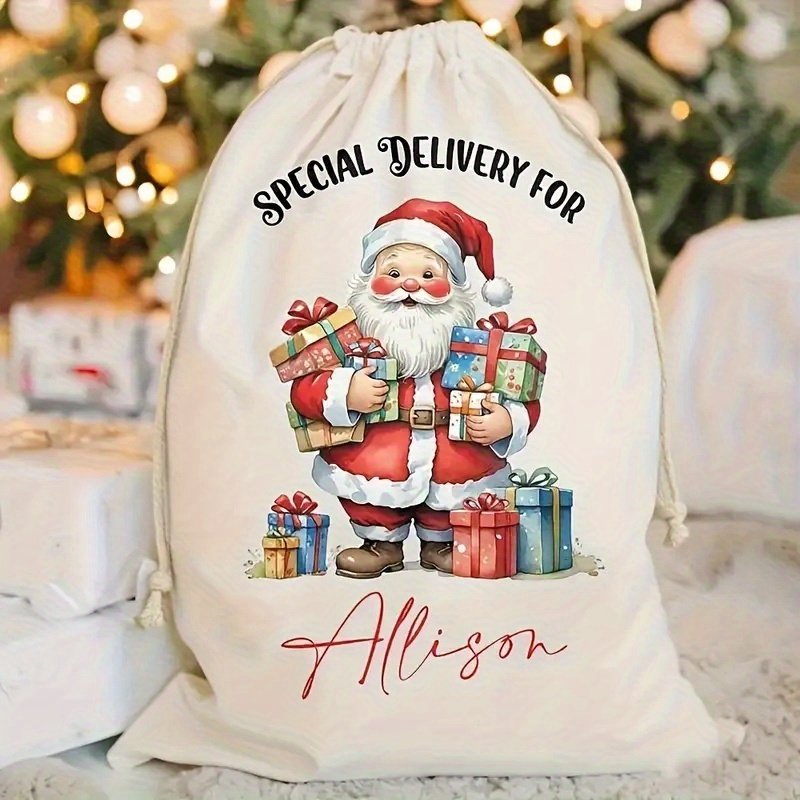 TEMU Personalized Polyester Santa Bag With Customizable Name-festive Christmas Gift Bag For Festive Occasions, Christmas Bag Festive Celebration