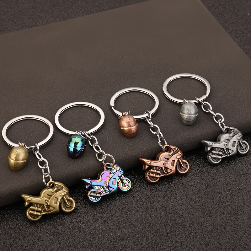 

Motorcycle Keychain With A Golden Motorcycle Helmet, A Personalized Keychain