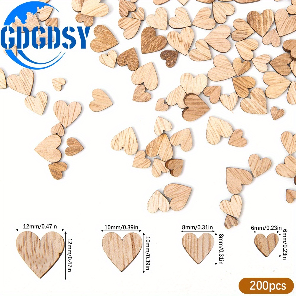 200 Assorted Wooden Heart Shapes In Sizes, Perfect For Rustic Scrapbooking Projects, Wedding Decorations, And Unpainted Art Supplies In Khaki Brown