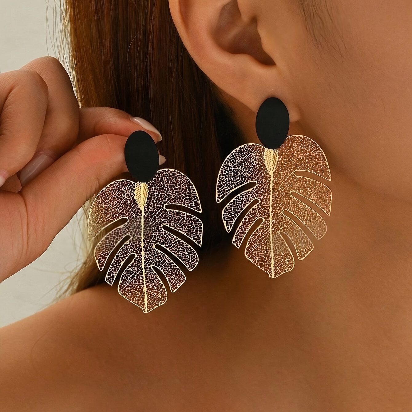 TEMU 1 Par de Aretes de Metal con Diseño de Hoja Vintage para Mujer, Versátiles y Adecuados para Uso Diario
