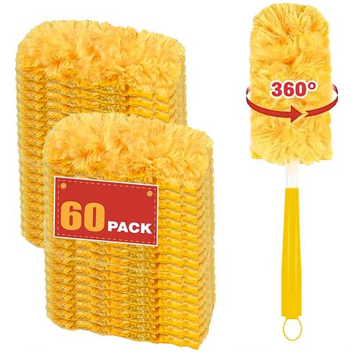 item picture 60pcs dust mop replacement and 1pc handle dust mop replacement unscented disposable dust mop kit for cleaning and dusting furniture blinds ceiling fans electrostatic dust trapping technology 360 degree duster