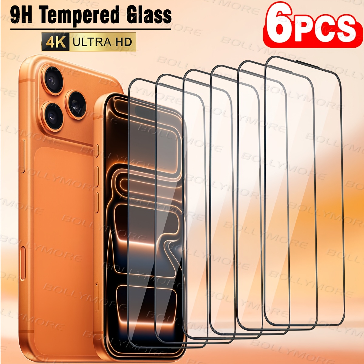 6 stück, vollbild-glasfolie,   für iphone 17 pro max/17 air/für iphone 16 pro max/16 plus/15 pro max/14/13/12/11 pro max/x/xr/xs max, anti-fingerabdruck, 9h härtegrad, stoßfest und sturzsicher, perfekte passform