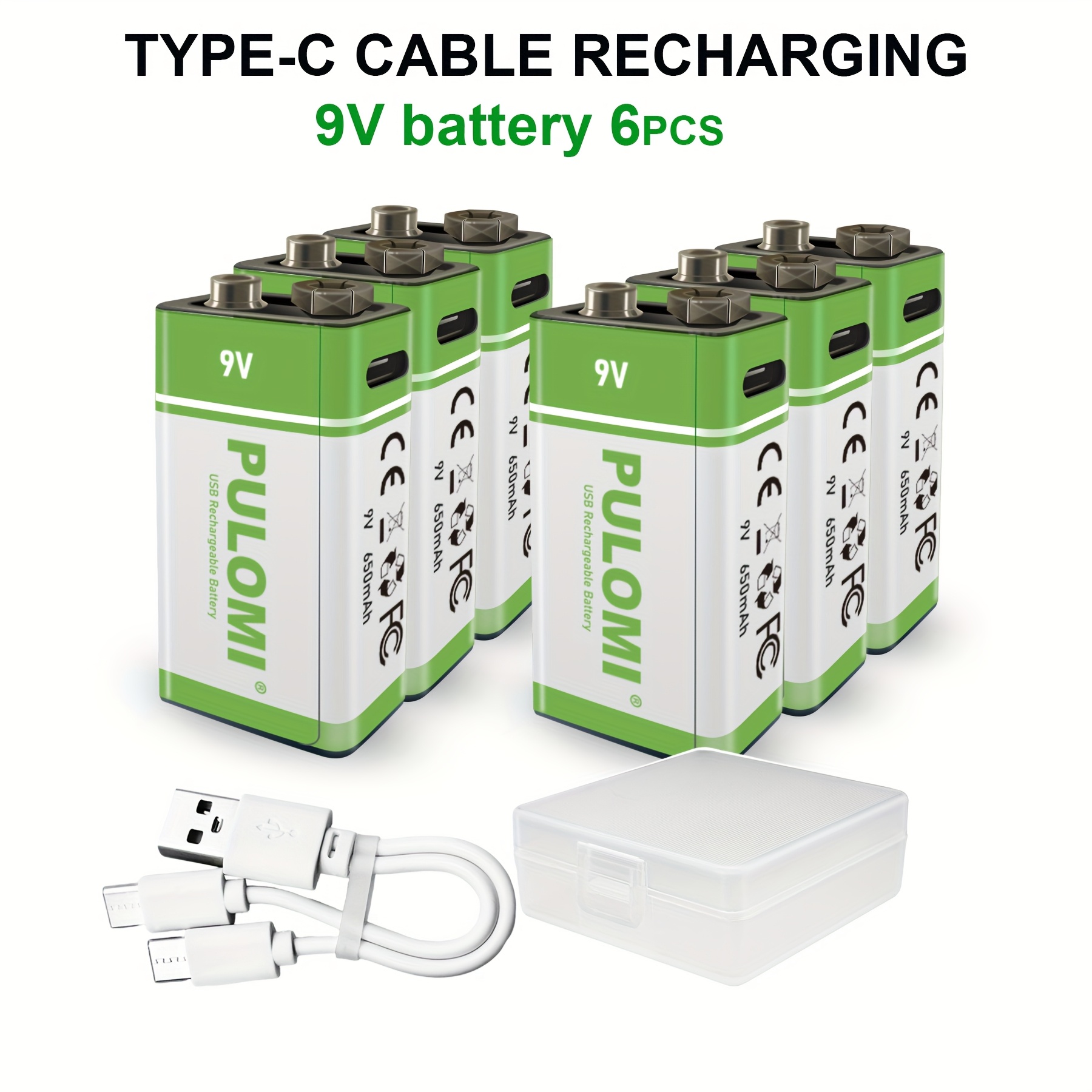 TEMU 6pcs 9v Battery 9v Batteries, Usb/type-c 9v Rechargeable Lithium , High Capacity 9v 650mah 5920mwh Rechargeable Lithium Battery, 1.5 Hours Fast