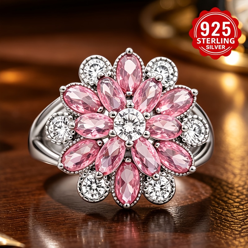 Image of 925 Sterling ' Fashionable Ring, Elegant, Luxurious, Classic. Set With Polished Cubic Zirconia, This Exquisite Flower-shaped Ladies' Jewelry Ring Has A Delicate And Is Suitable For Daily Wear