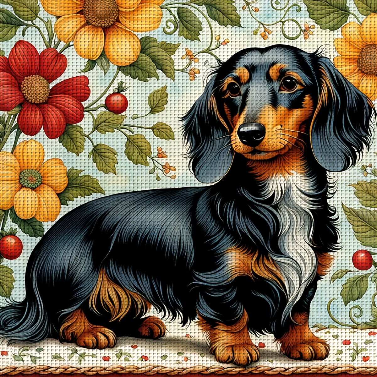 

Zuoanlf Cute Dachshund Diy Stitch Kit 40x40cm/15.7x15.7inch - Embroidery Set With Patterned Fabric & , Ideal For Living Room Or Bedroom Decor, Stamped Stitch Kits, Entrance, Beautiful