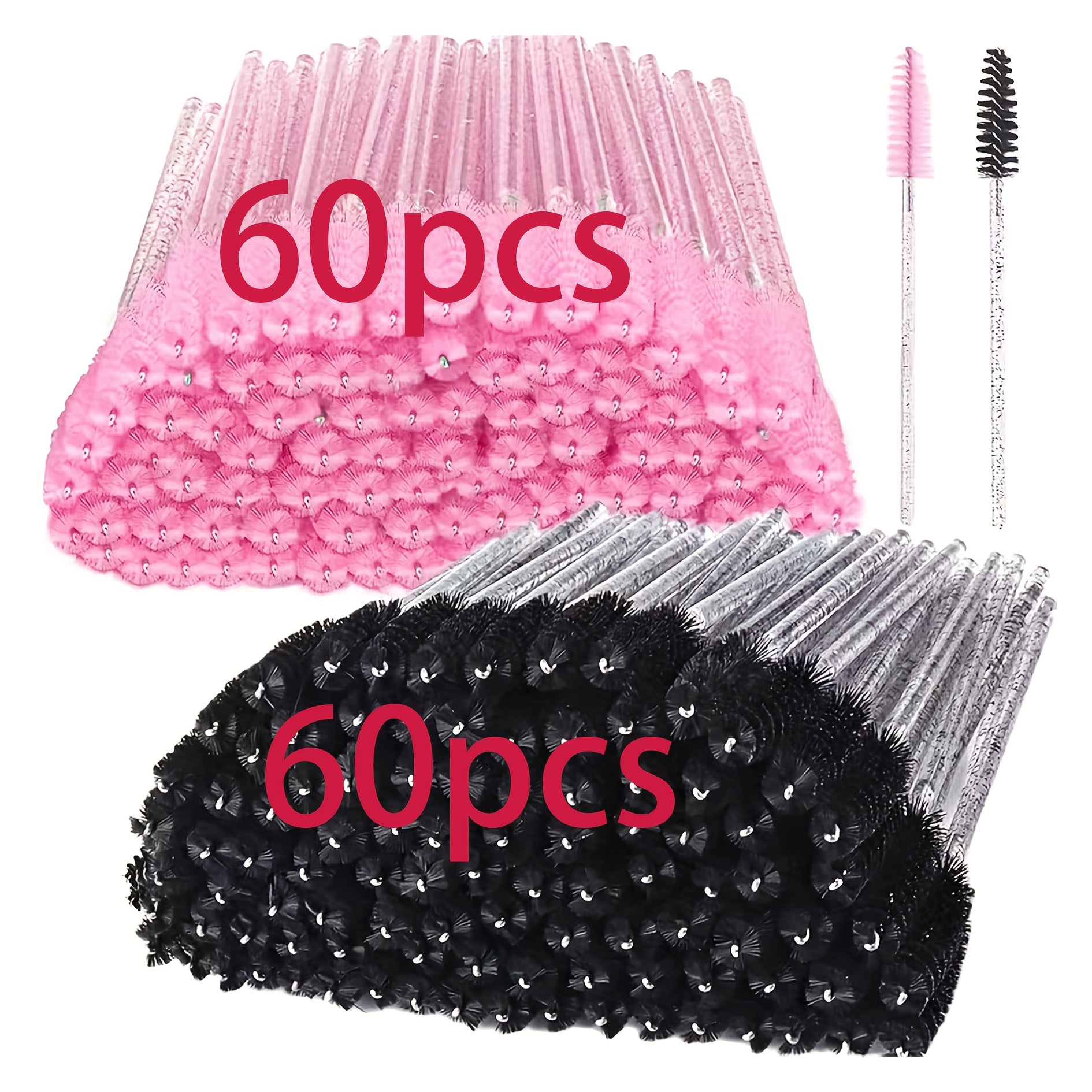 TEMU 120pcs Eyelash Brush Set, Pink And Black Nylon Bristles, Slim Handle Eyelash And Brow Comb, For Eyelash Extensions, Eyelash Extension Tools,