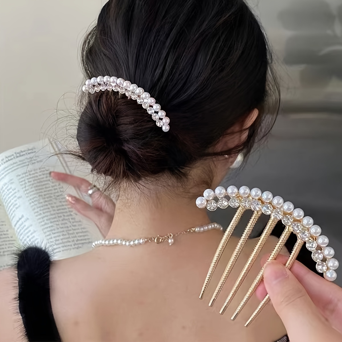 1pc elegant   hairpin   metal hair comb with sparkling crystals for bun updos mother s day gift   wedding accessories special occasion sophisticated style   accessory decorative hairpiece  