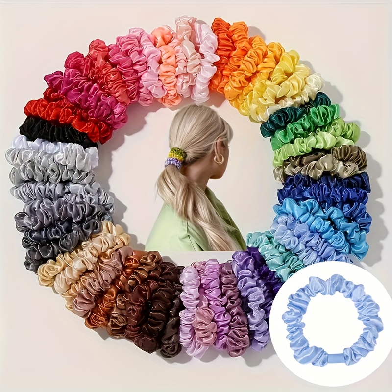 

30pcs Vintage Satin Silk Scrunchie Set - Soft, Solid Color Hair Ties For Ponytails & Updos - Elegant Hair Accessories