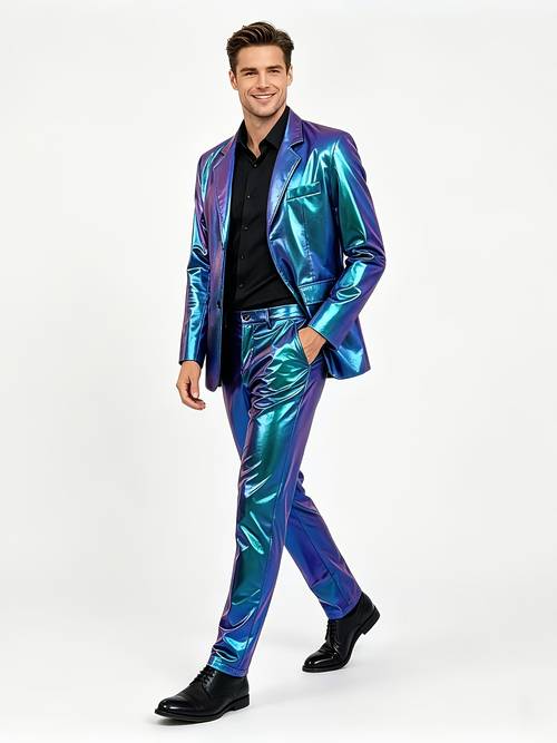 mens holographic metallic suit glossy trousers set halloween party performance outfit