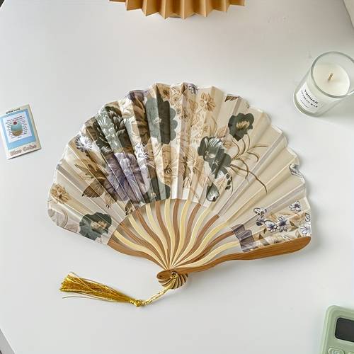 christmas gift retro ink painting folding fan portable handheld fan with elegant tassel elegant womens fan folding fan wedding personal pocket cooling additions summer traditional decorative fan male and female stage props