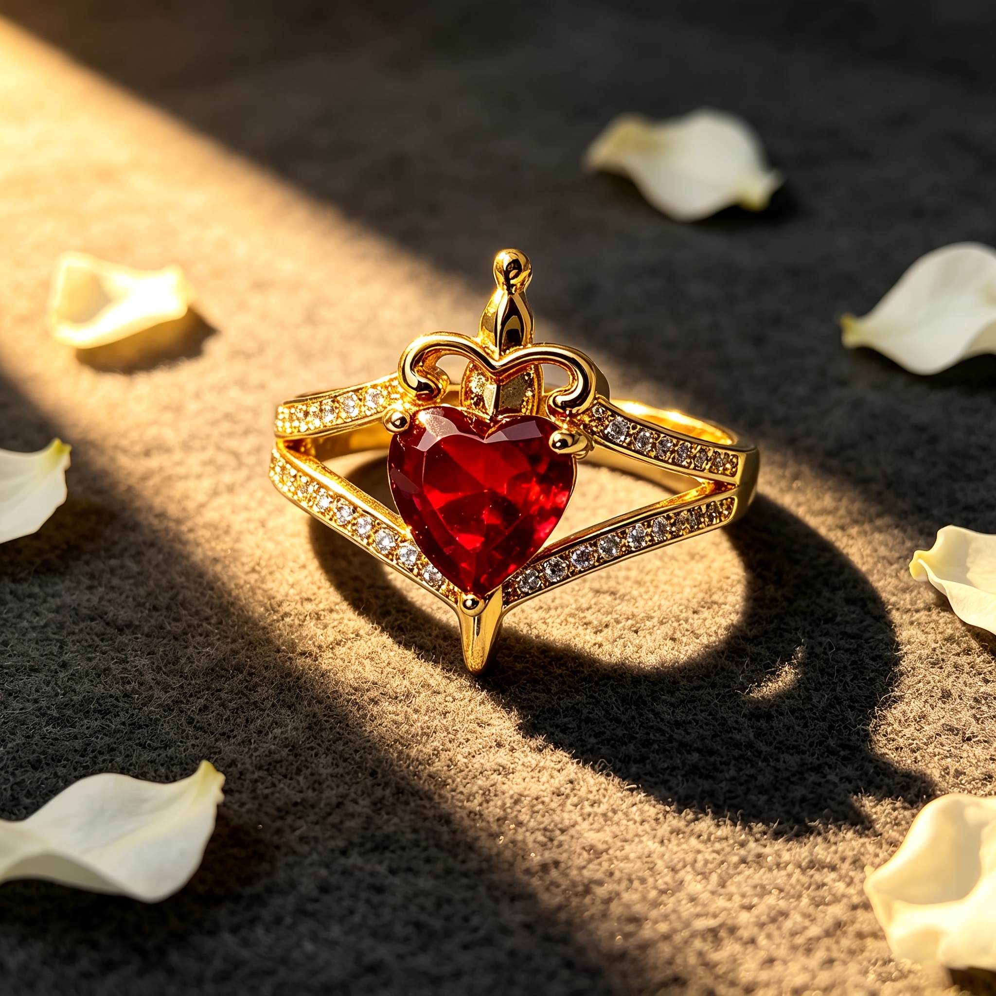 Gothic Luxury Heart Crown Sword Ring