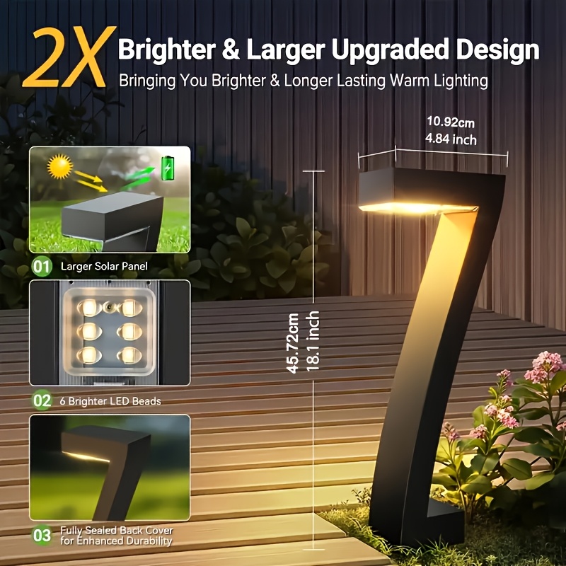 TEMU 4er-Set Solarbetriebene Rasenleuchten für den Außenbereich mit automatischer Einleitung, Gartenwegbeleuchtung, Solar-Rasenleuchten mit 7 Haken