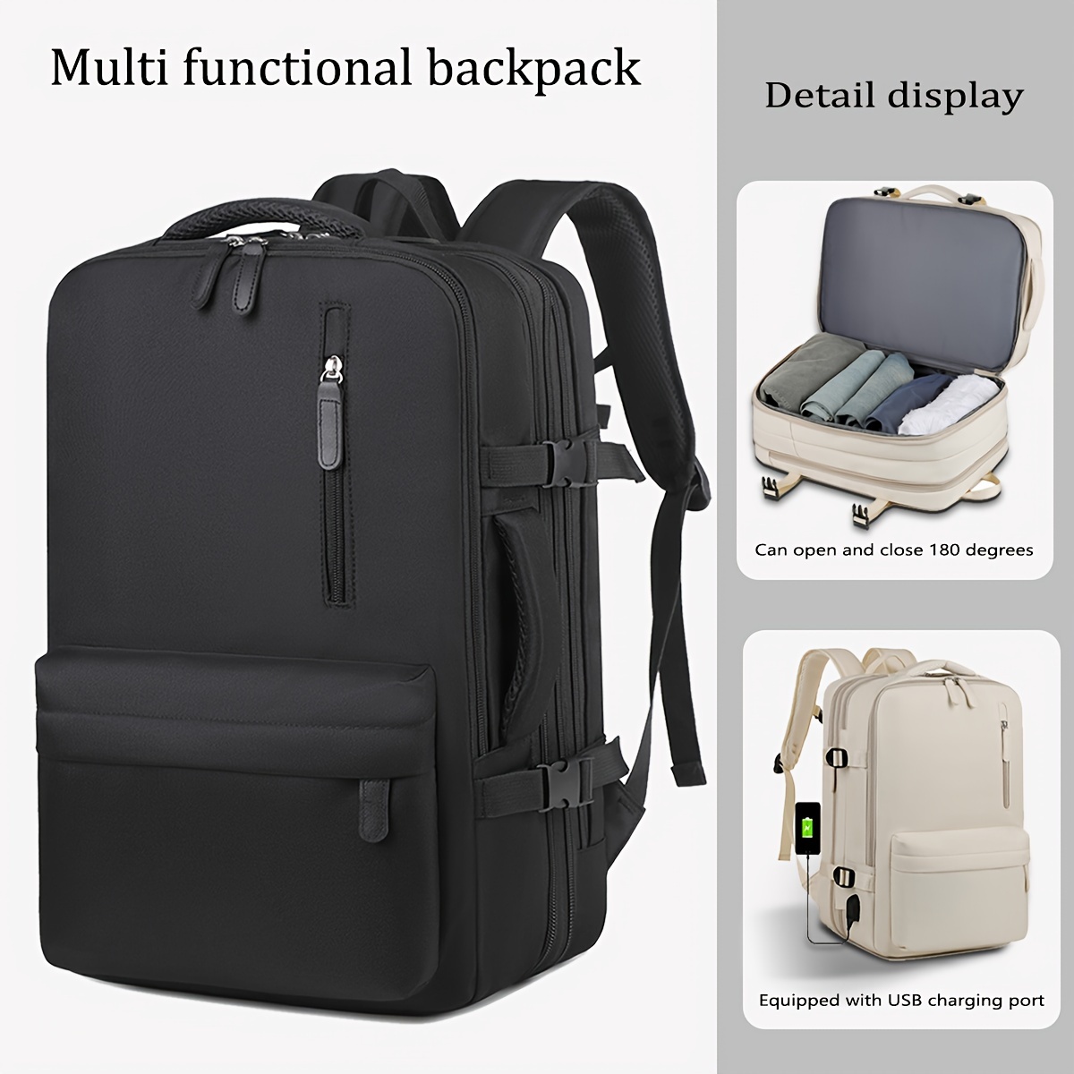 

Expandable Solid Color Men's Backpack, Basic Large Capacity Travel Computer Backpack With Grab Handles, Perfect For Business Trips