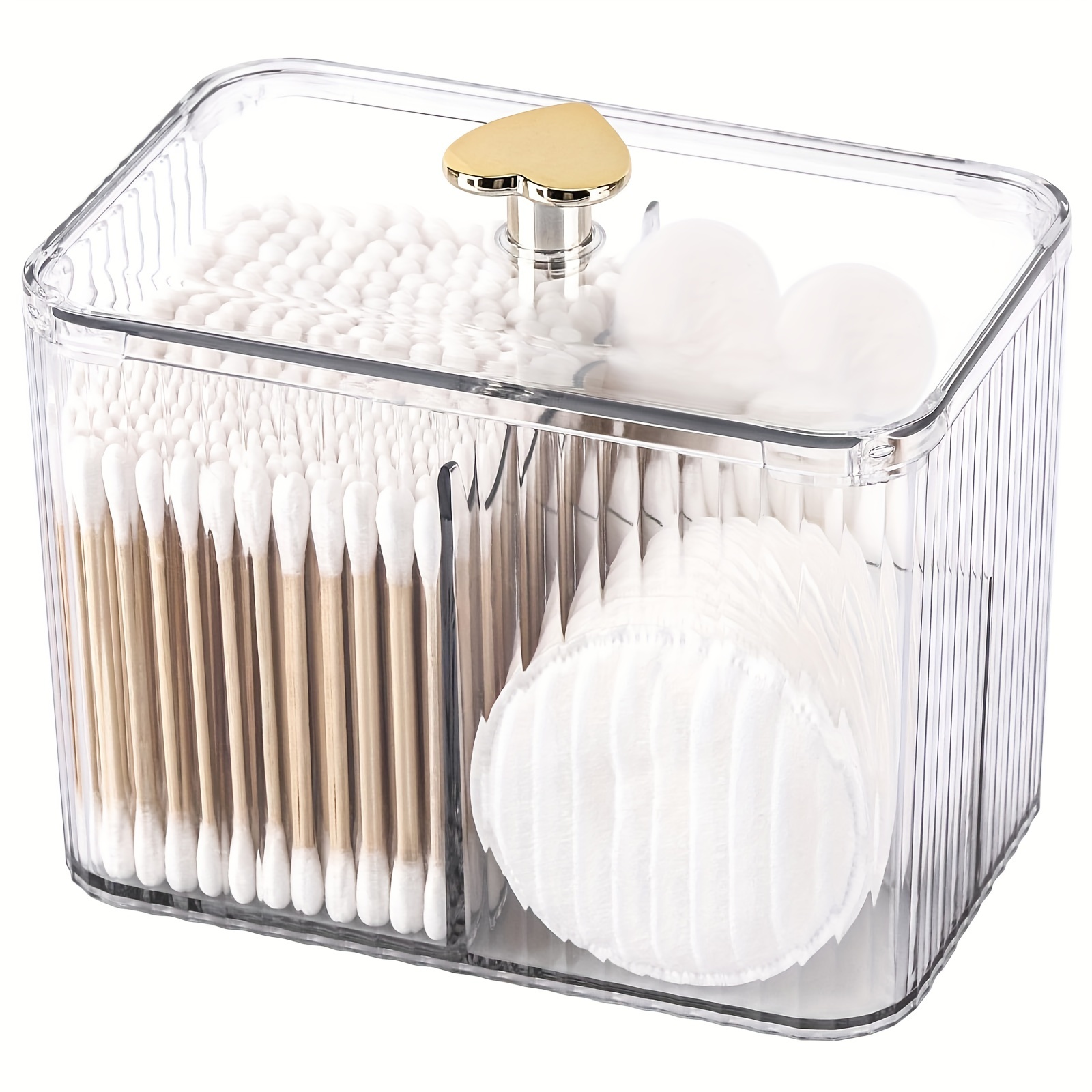 

3-section Clear Plastic Qtip Holder Dispenser - Bathroom Organizer Jar With 3 Grids For Cotton Swabs, Pads, And Balls - Cosmetic Storage Box For Vanity - Independent, Lightweight, And Space-saving