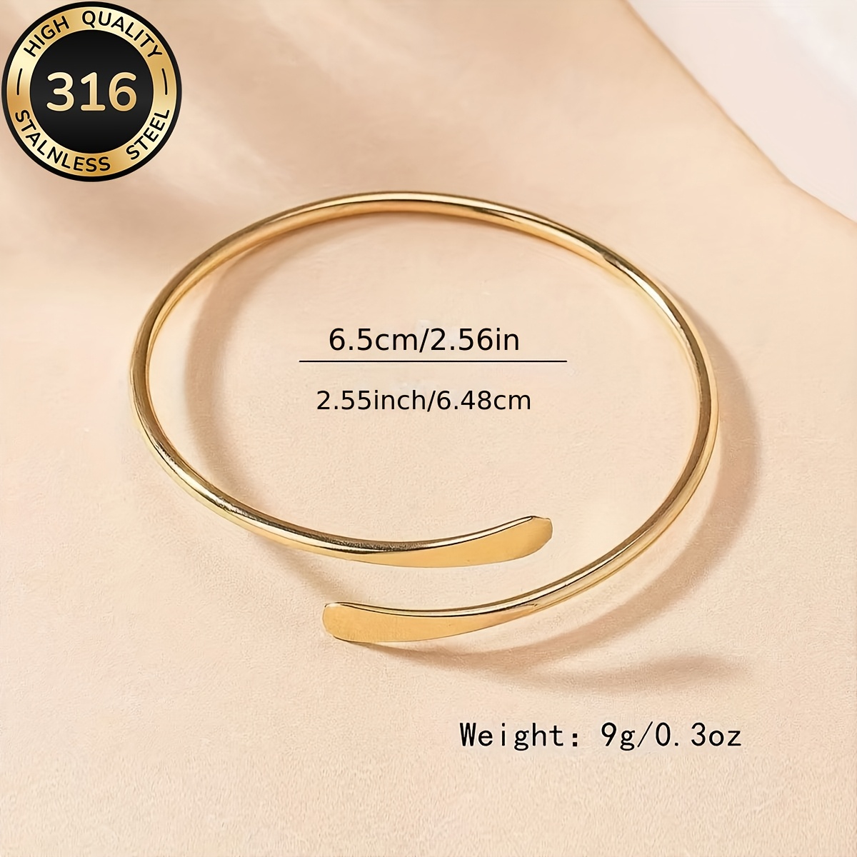 2pcs Adjustable Open Bangle Bracelet Set, 18K Plated