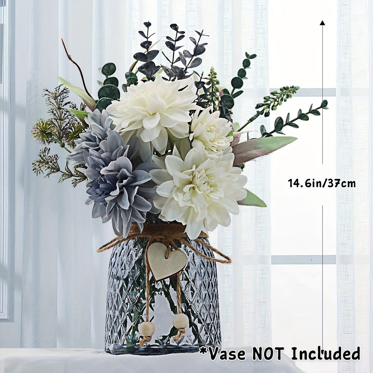 TEMU 1pc, Vase With Artificial Bouquet, Decorative Flowers, Real Fake Flowers, Fake Flowers, Home Kitchen, Dining Room Living Room Bedroom Bathroom Bouquet Bouquet Desktop Decoration