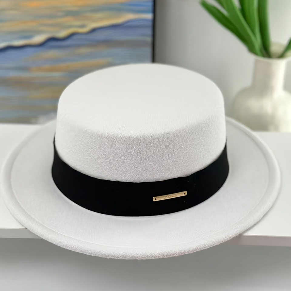 TEMU Nouveau chapeau plat décontracté de style français automne-hiver avec lettres, à bord plat vintage avec