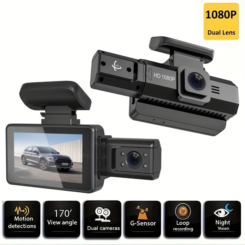 1080Pの高画質カメラ、前後2つのカメラで車内を撮影し、夜間も撮影可能。ループ録画やGセンサー搭載で安心のドライブレコーダーカメラ。3インチのIPSスクリーンと駐車監視機能も搭載。