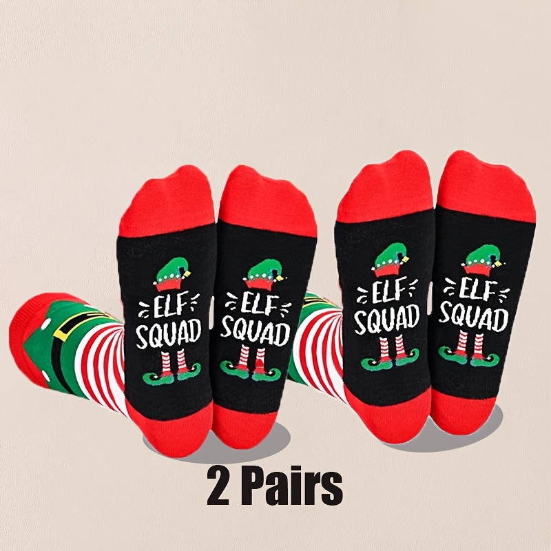 Image of Of Autumn And Winter New Christmas Women's Socks Christmas Elf Squad Pattern Mid-tube Socks Soft, Warm And Comfortable Unisex Gift For Perfect Christmas Gift
