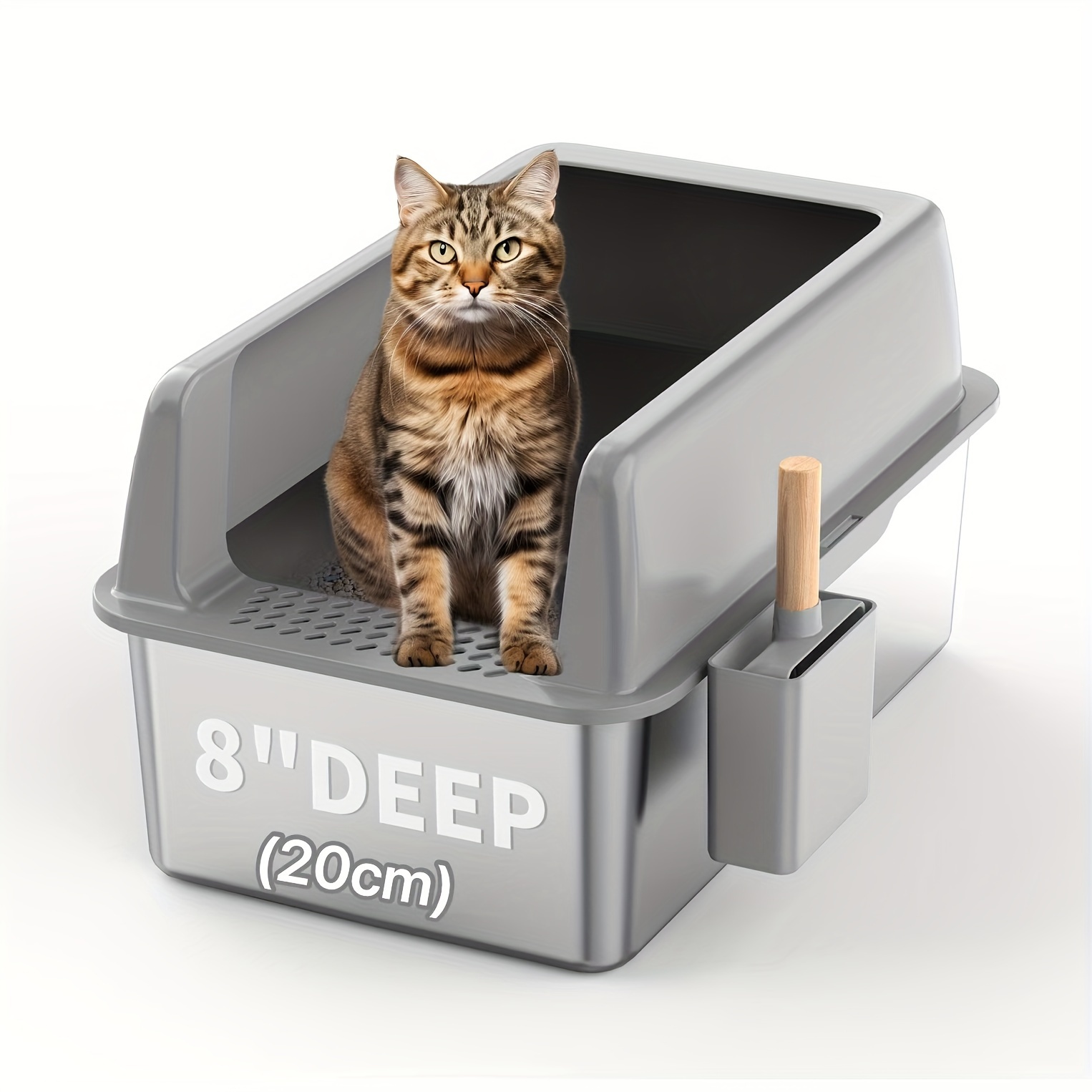 TEMU Xl Stainless Steel Cat Litter Box With Lid, Extra Large 8-foot Deep Enclosure For Large Cats, High Sides, Easy Clean Metal Pan, Leak-proof &