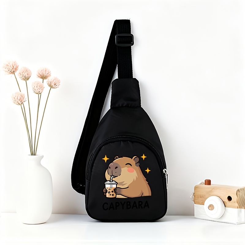 TEMU Cute Milk Tea Print Shoulder Crossbody Bag, Featuring A Capybara Drinking Milk Tea As Motif, With Star Accents For An Adorable And Design. The