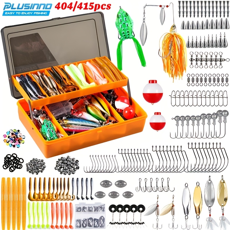 

Plusinno 404/415pcs Tackle Box With Tackle Included, Fishing Lures Kit Contains Pliers, Crankbait, Hooks, Weights & Accessories, Lure Gear Gifts For Men Bass Freshwater, Christmas For Men