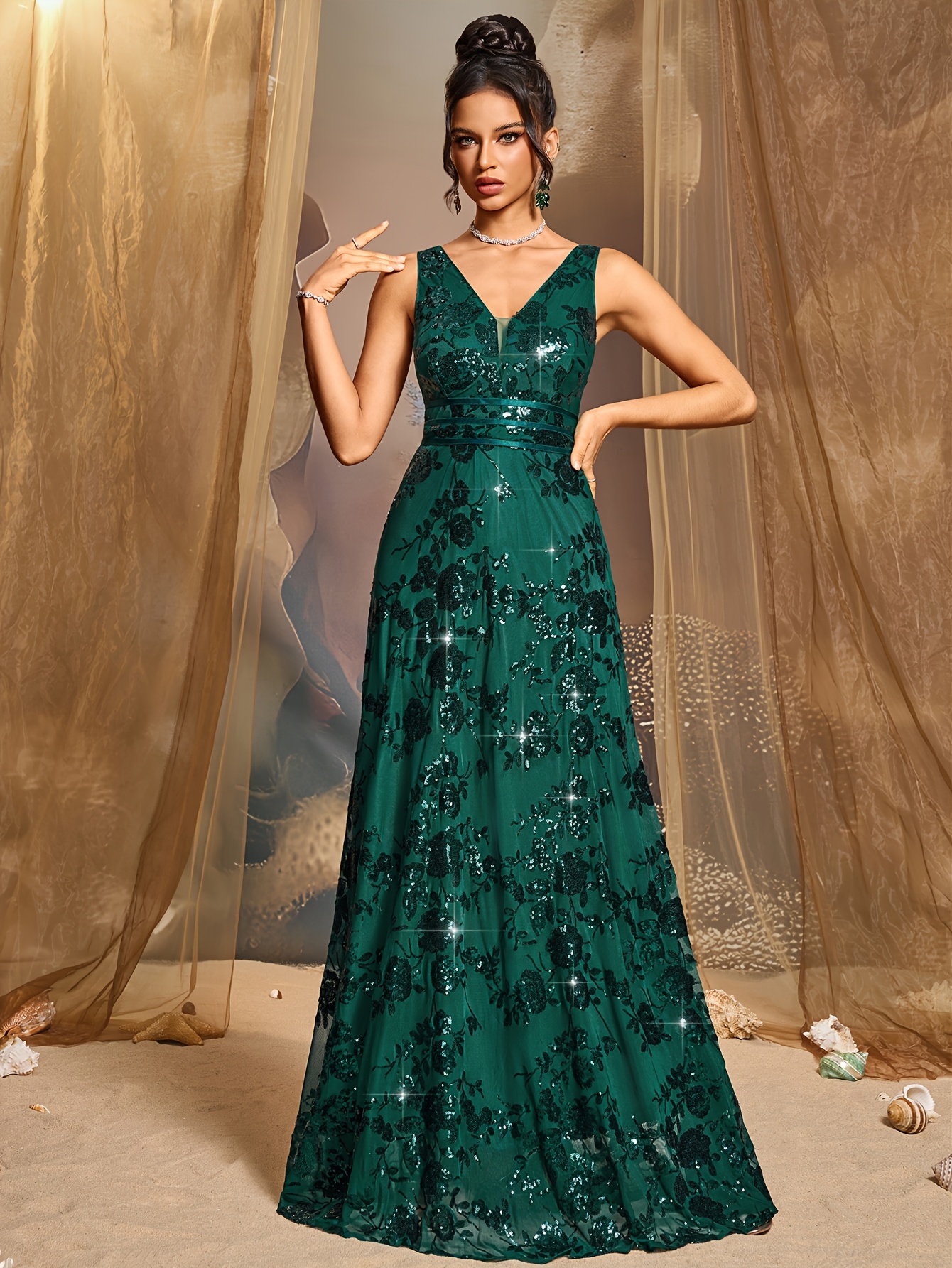 white christmas dresses Dark Green Sweetheart Neck Satin Long Prom with High Slit, Dark Green —  Bridelily main image 1