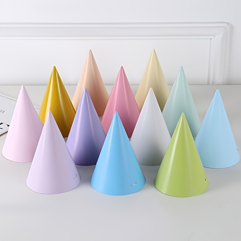 12-pack Macaron Color Birthday Hats Party Supplies, Colorful First Birthday Decorations Round Paper Hats