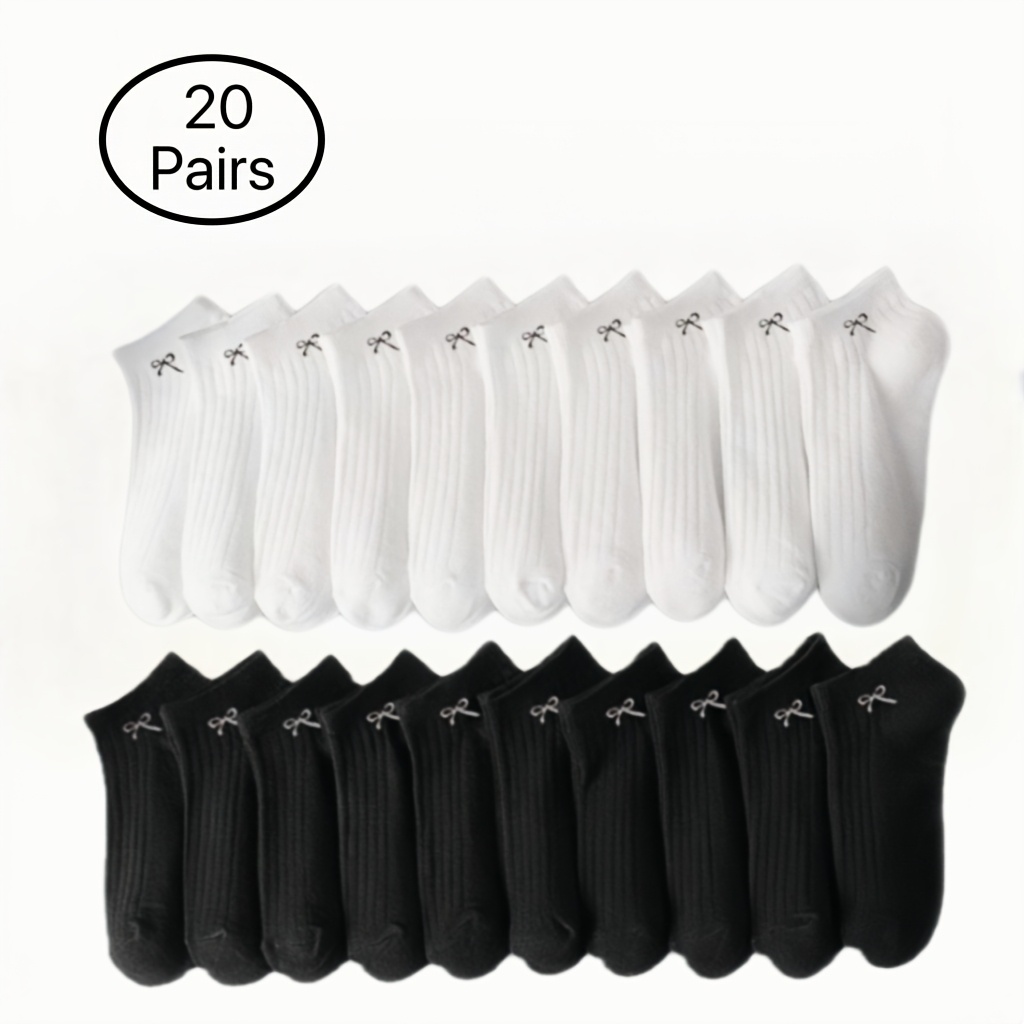 TEMU 20 Paar Frühlings- Sommer- gestreifte Schleifen, Einfache Sport- Freizeit-Laufsocken, Bequeme Damenkurzsocken für alle Jahreszeiten