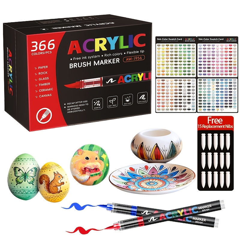 366 Acrylic Paint Marker Pen Set - Vibrant, Non-toxic, Stackable Acrylic Pigment Markers Suitable For Painting On Rocks, Wood, Glass, Ceramics, Professional Art Supply