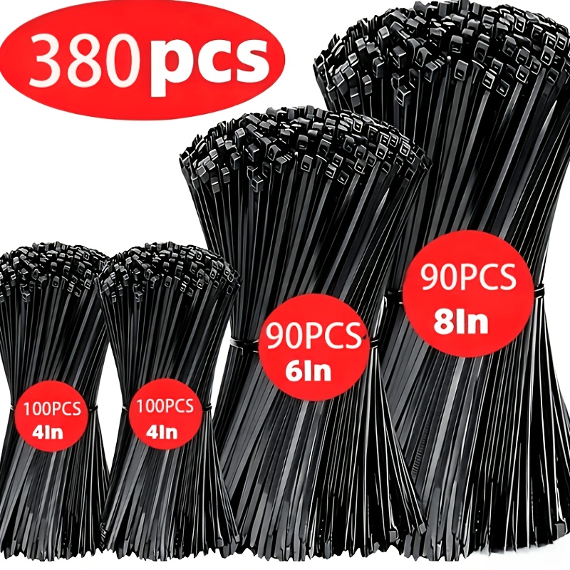 TEMU 380pcs Durable Nylon Cable Ties, Size 7.87/5.91/3.94 Inches, Self-locking Nylon Cable Tie, Suitable For Electronic Equipment Finishing, Home,