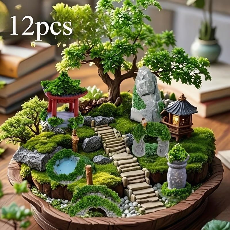 12pcs mini   decor micro zen   decoration set resin bonsai decorative accessories   figurines decorative flower pots fish tank decorative theme ornaments desktop decor
