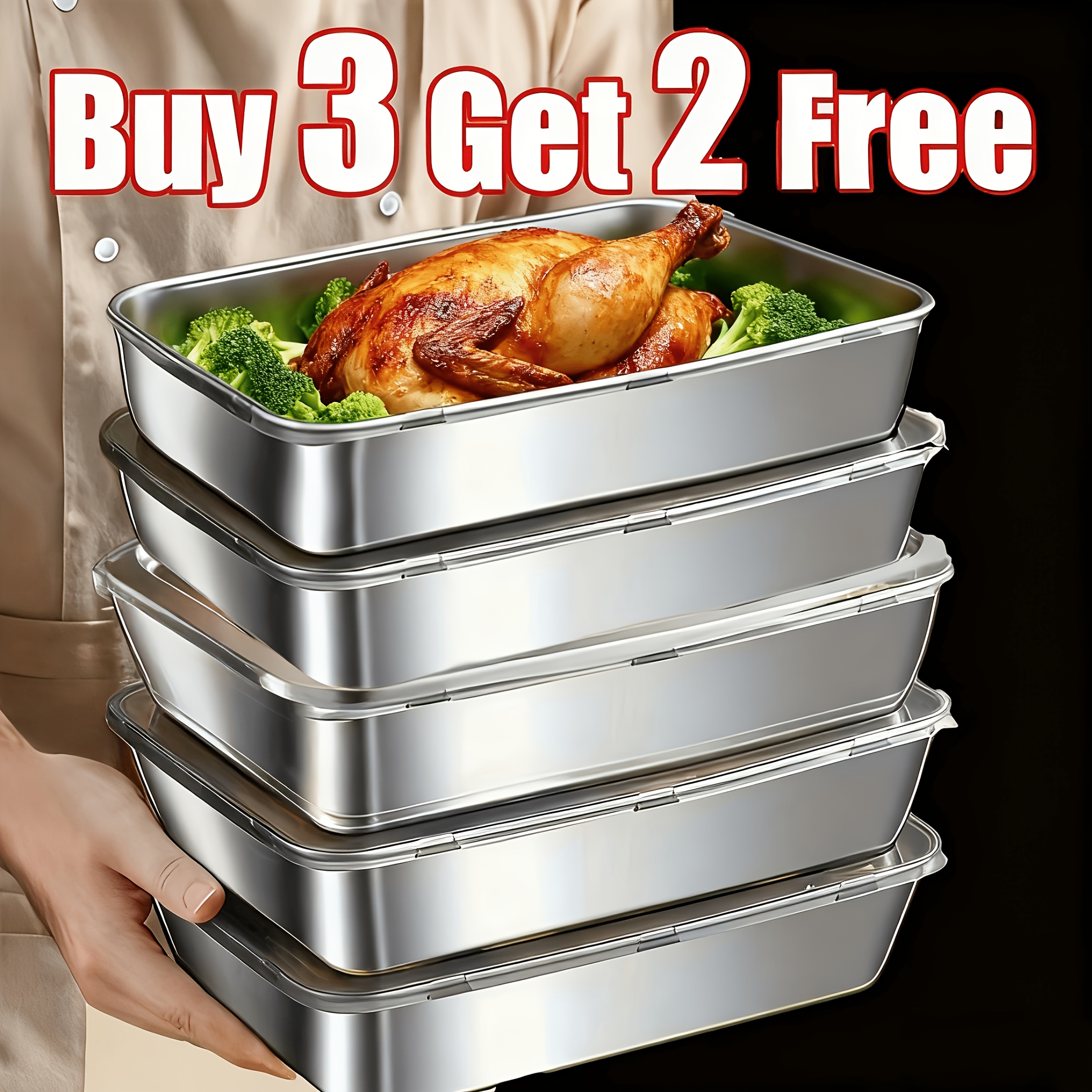 TEMU Buy 3 Free/buy 2 Free: 3/5pcs Set Of High-quality Stainless Steel Food Storage Boxes With Lids, Stackable And Easy To Clean, Suitable For