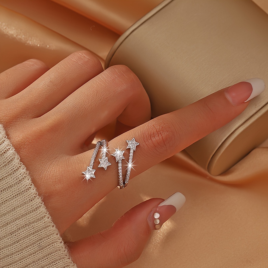 Trendy Exquisite Rhinestone Five-pointed Ring, High-end Banquet Jewelry
