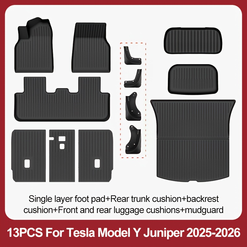 Image of Tpe Material Single-layer Floor Mats 13pcs Set, Suitable For 2025-2026 For 5-seater Left-hand Drive Models, Non-slip, Wear-resistant, , , Easy-to-clean Stylish Mats, Car Floor Mats