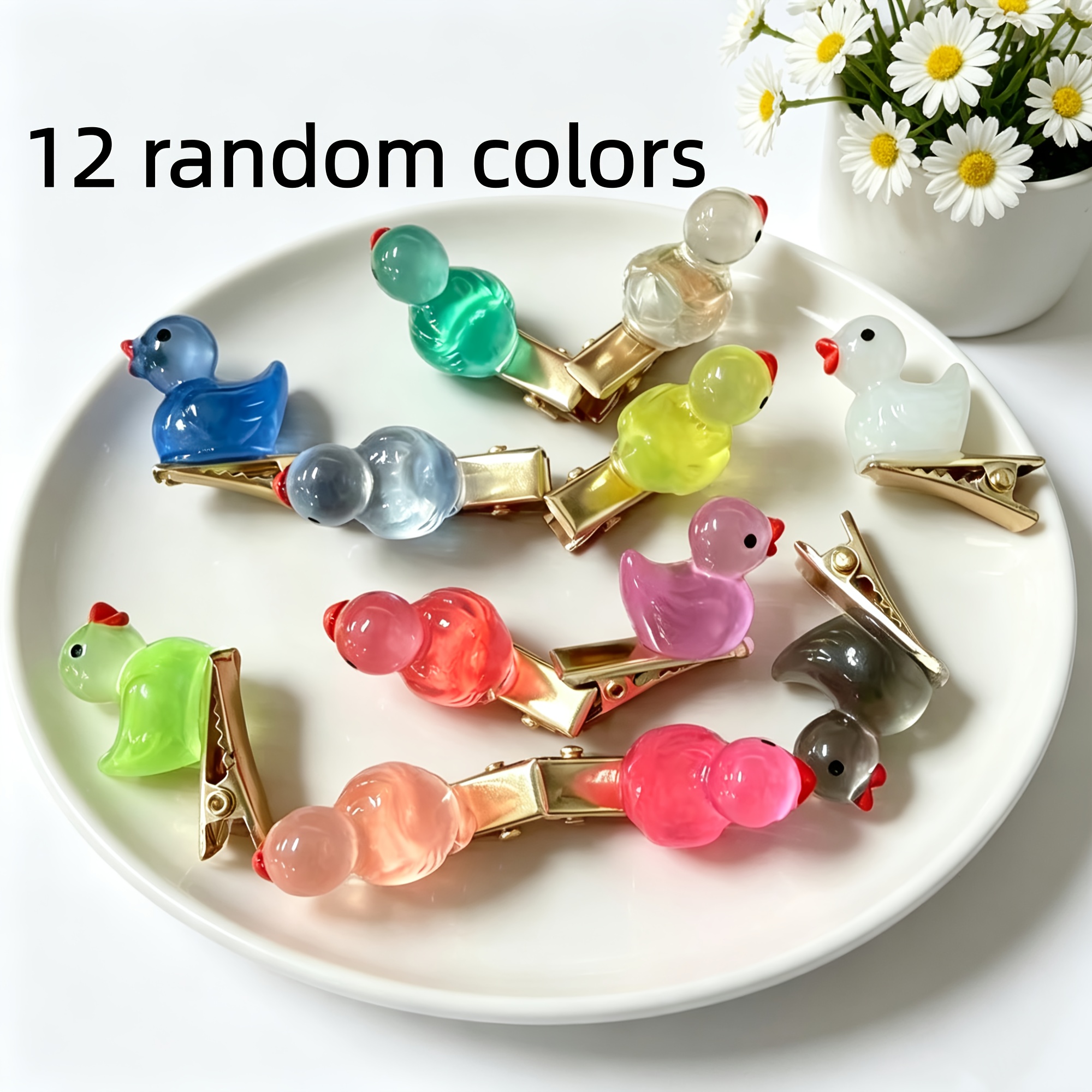 TEMU 12 Random Luminous Duck Hair Clips, Bangs Clips, Cartoon Cute Dress-up Hairpins, Suitable For Daily Casual Use, Exquisite And Beautiful Hair