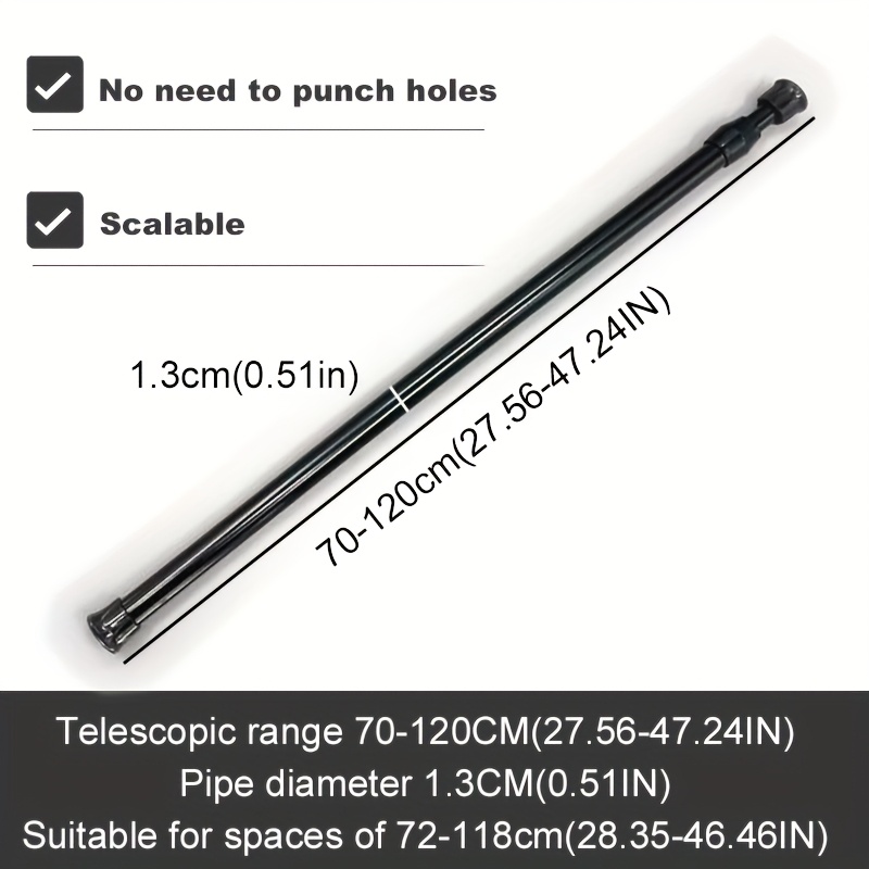 TEMU 70-130cm Black And White Single/ Drying Rack, No-drill Multi-functional Household Clothes Hanging Rod For Kitchen, Bathroom, And Bedroom, Drying