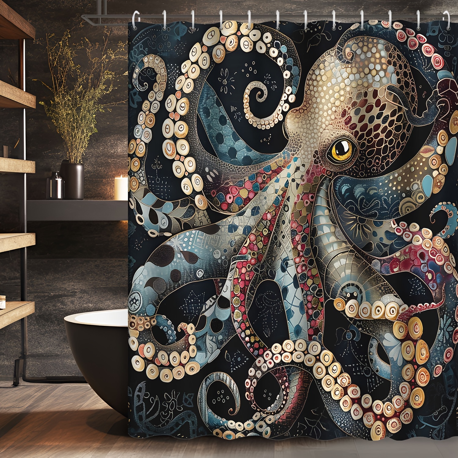 

1pc Octopus Print Shower Curtain, Waterproof & Mildew Resistant Shower Curtain, Home & Apartment Bathroom Decor, Hanging Tapestry Wall Art