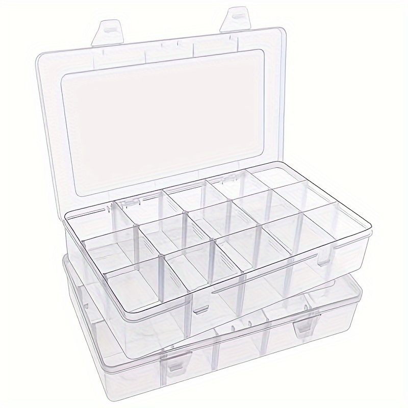 

2pcs Large Tackle Box Organizer With 15 Adjustable Dividers - Plastic Storage For Beads, Washi Tape, Ribbon & Craft Supplies, 10.9x6.5x2.2 Inches